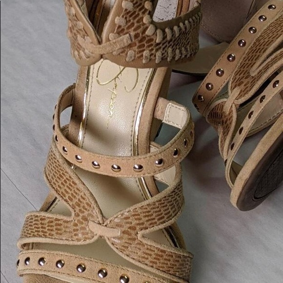 JESSICA SIMPSON TAN SUEDE WEDGES - Picture 6 of 11